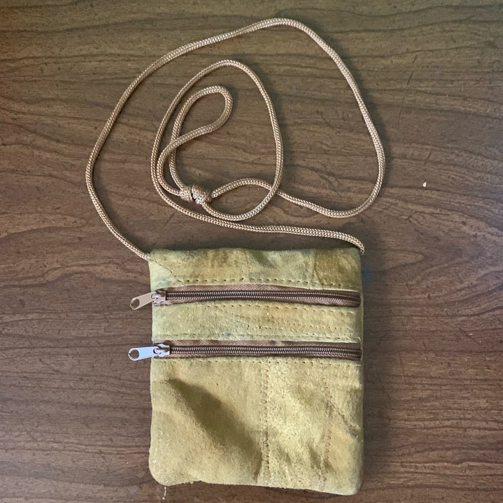 No Label Mustard Gold Patchwork Suede Crossbody Bag
